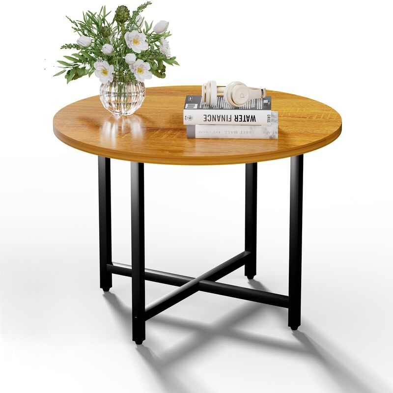 FAMIDGE Round Coffee Table, Small Coffee Tables for Living Room, Wood Coffee Table with Metal Frame, Floor Table Desk for Sittin