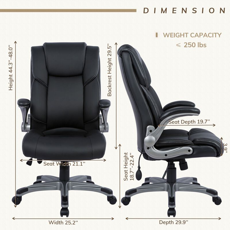 COLAMY Leather Executive Office Chair- High Back Home Computer Desk Chair with Padded Flip-up Arms, Adjustable Tilt Lock, Swivel image number 4
