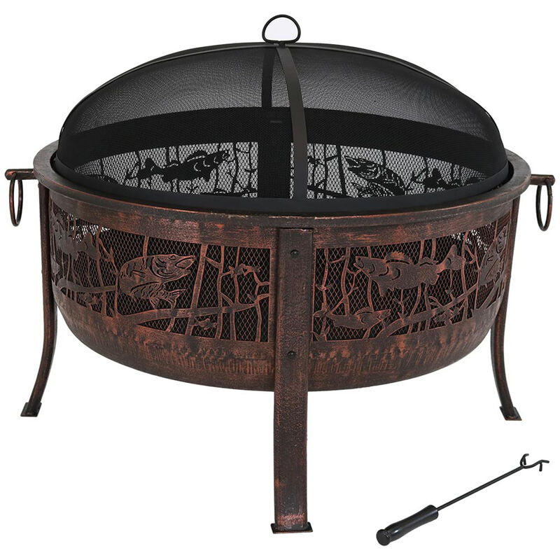 Sunnydaze 30 in Northwoods Fishing Steel Fire Pit with Spark Screen