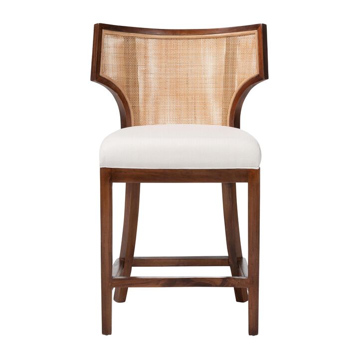 bali & pari Franco Counter Stool - Sculpted Seating with Woven Rattan Backrest and Upholstered Seat for Kitchen or Lounge