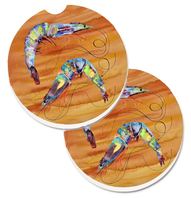 Caroline's Treasures Shrimp Set of 2 Cup Holder Car Coasters 8145CARC, 2.56, Multicolor image number 0