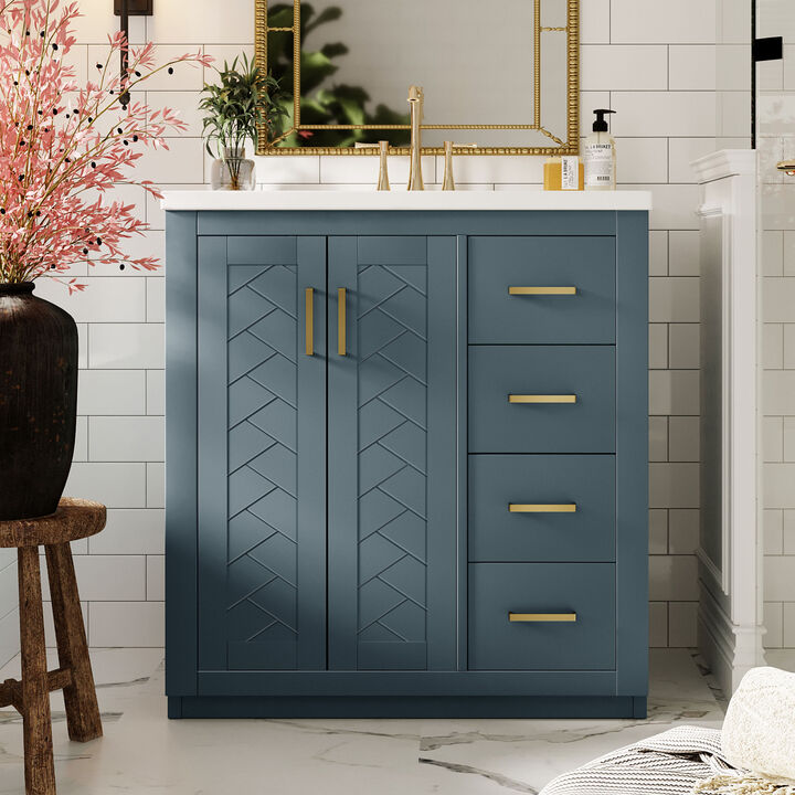 Merax Bathroom Vanity Cabinet with Undermount Ceramic Sink, 3 Drawers, Spacious Cabinet