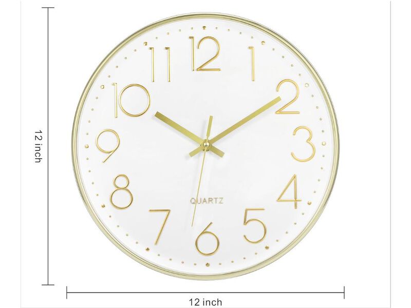 12 Inch Gold Wall Clock Silent Non-Ticking Battery Operated Round Modern for Living Room Bedroom Kitchen Office Decor image number 2