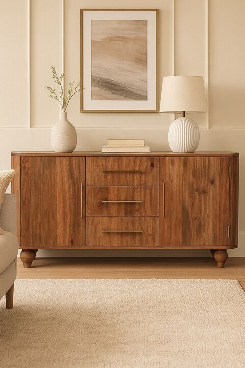 Artisan FurnitureSolid Wood Montara Sideboard,Beige,2-Doors,3-Drawers