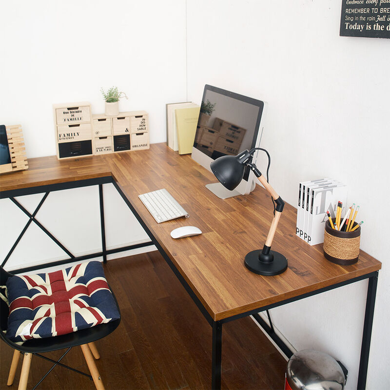 FC Design Klair Living Wood and Metal Corner Desk