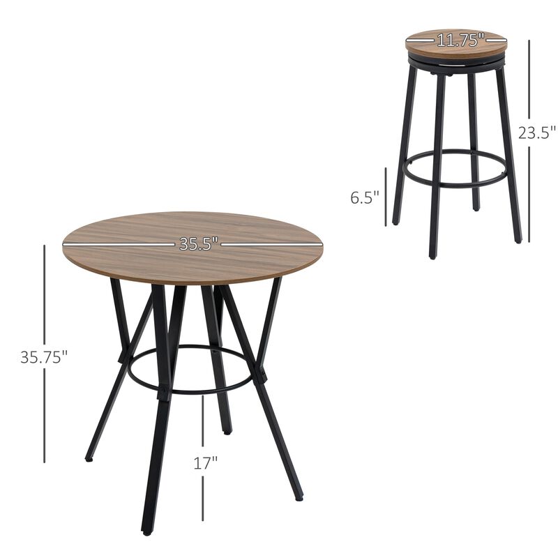 Light Brown Pub Set: 5-Piece Industrial Bar Table with Swivel Stools