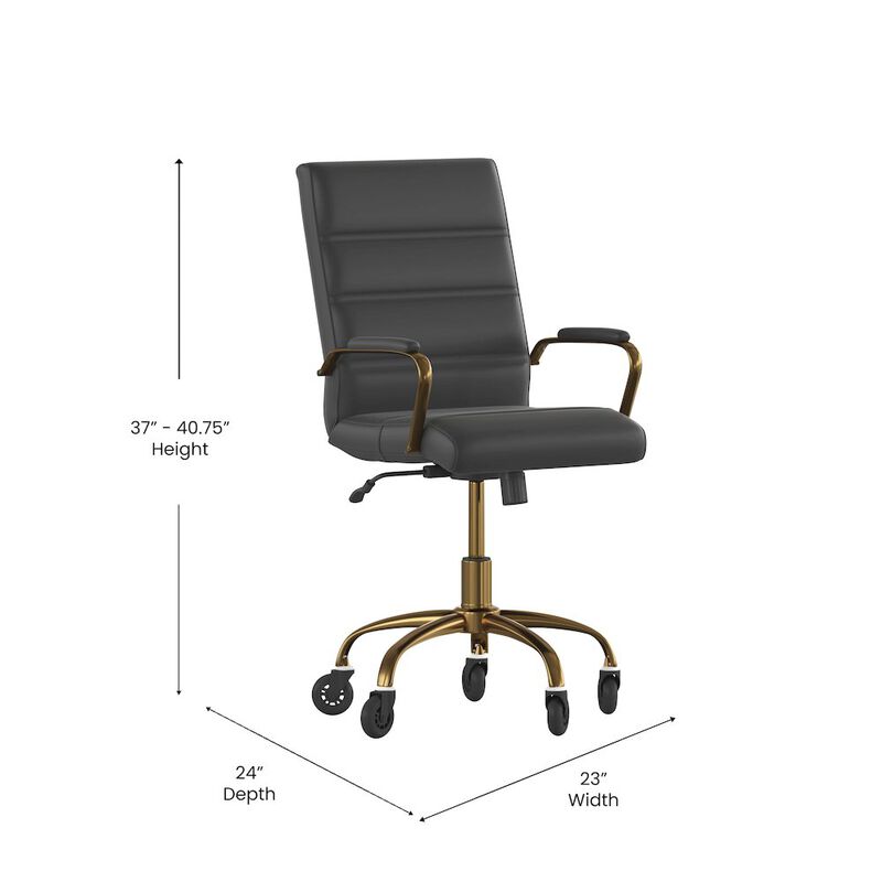 Flash Furniture Mid-Back Black Executive Swivel Office Chair with Gold Frame, Arms, image number 1