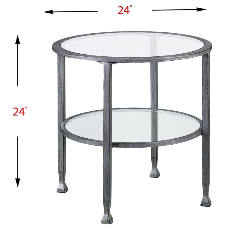 Homezia 24" Silver Glass And Iron Round End Table