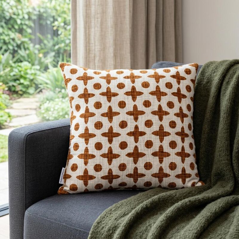 HomeRoots 18" Beige and Brown Geometric Cotton Throw Pillow image number 1