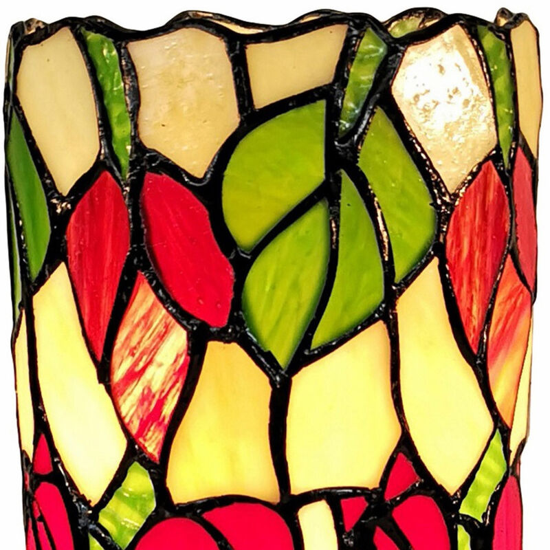 Hivvago 14" Red Green and Black Floral Stained Glass Accent Lamp