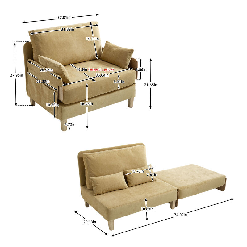 Merax Foldable Chenille Sofa Chair Convertible Futon Sleeper