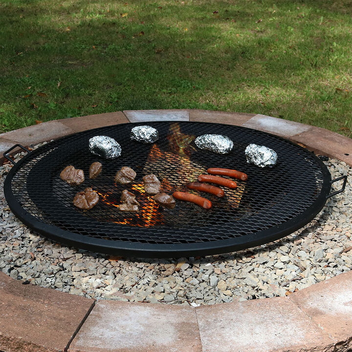 Sunnydaze Round Steel X-Mark Fire Pit Cooking Grill with Handles