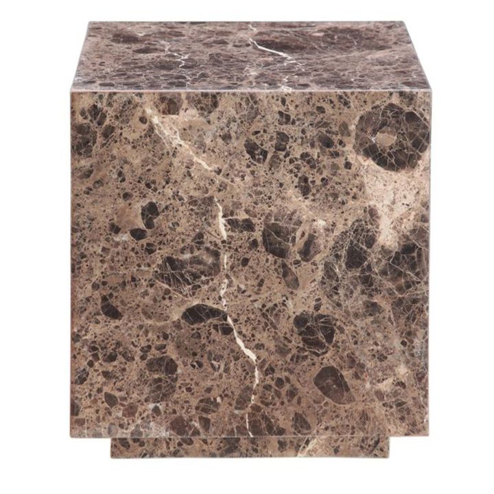 World Interiors Giza 22" Drum Side Table in Dark Emperador Marble