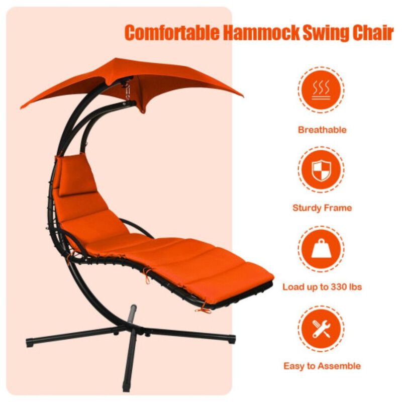 Hanging Stand Chaise Lounger Swing Chair with Pillow-Navy image number 4
