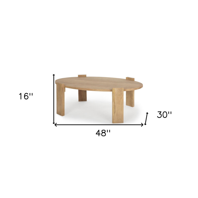 HomeRoots 48" Natural Solid Wood Oval Coffee Table image number 6