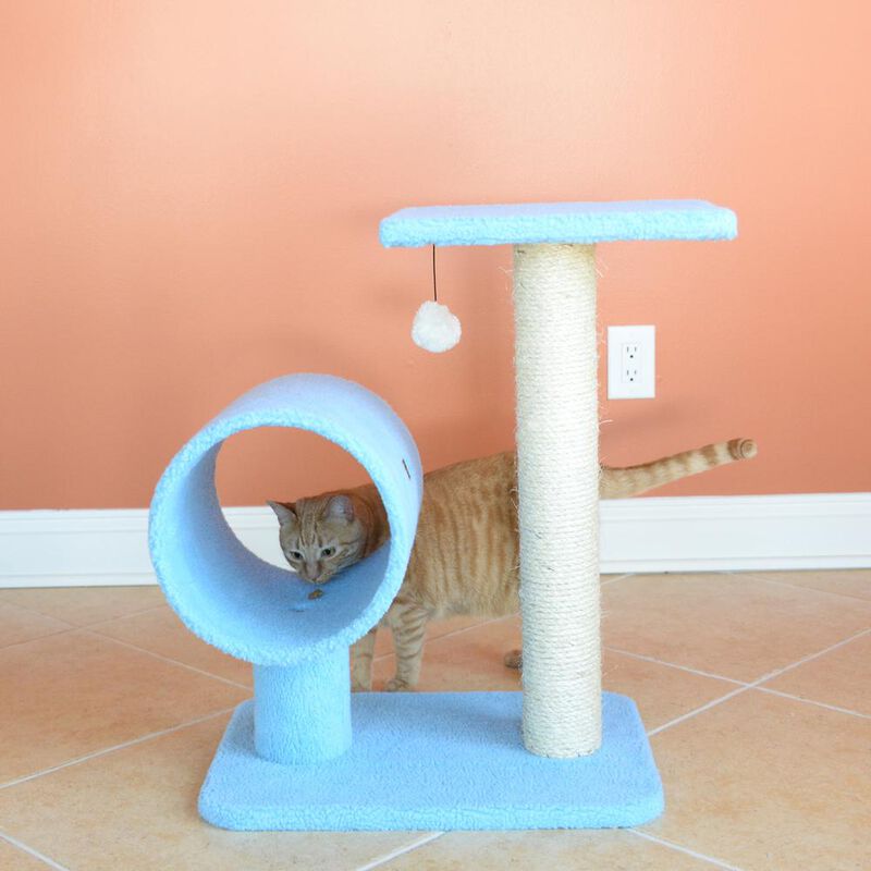 Armarkat Sky Blue 25 Real Wood Cat Tree With Scratcher And Tunnel For Privacy And Hiding