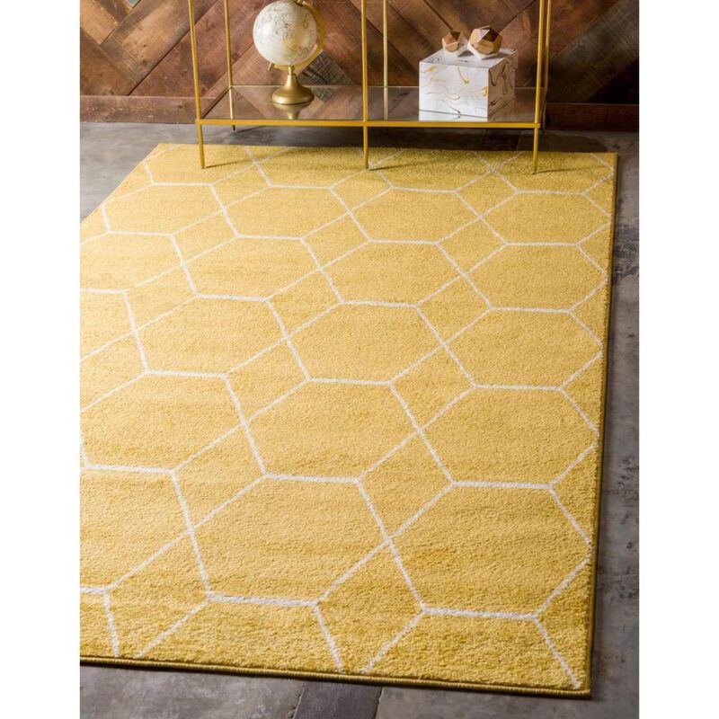 Yellow Geometric Trellis Floor Rug