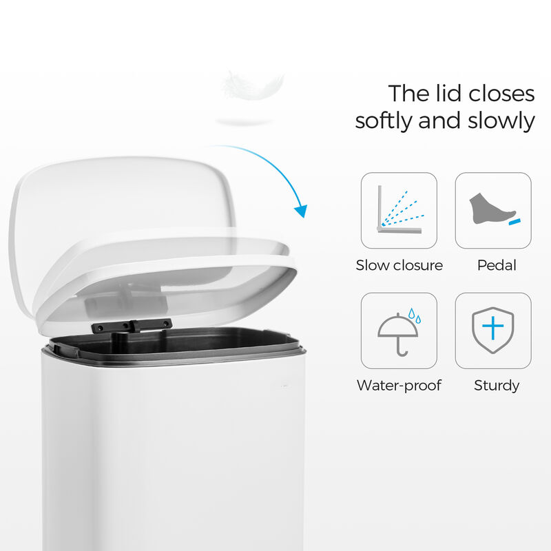 13 Gallon Step Trash Can with Hinged Lid White Kitchen Waste Bin image number 5