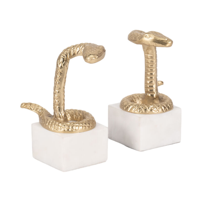 S/2 7" Snake Bookends, Gold image number 2