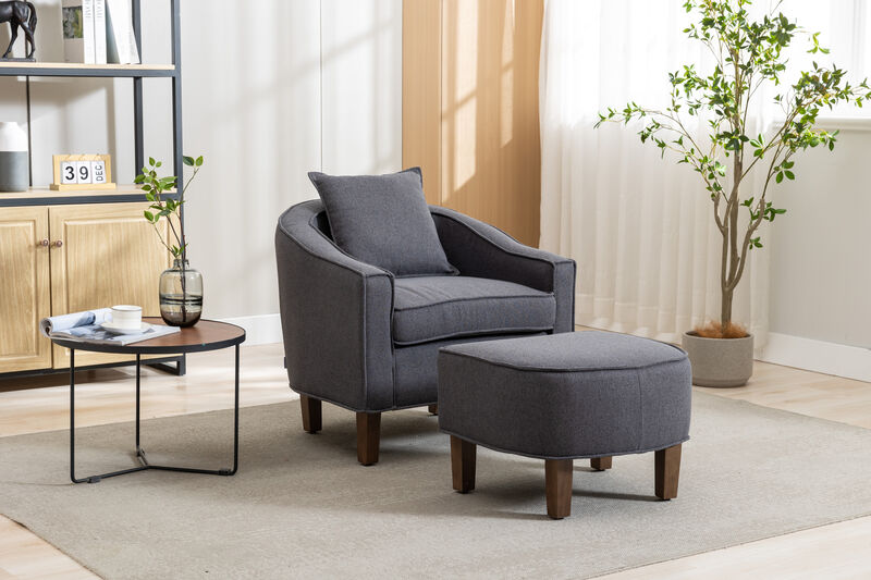Streamdale Mid-Century Barrel Accent Chair with Ottoman