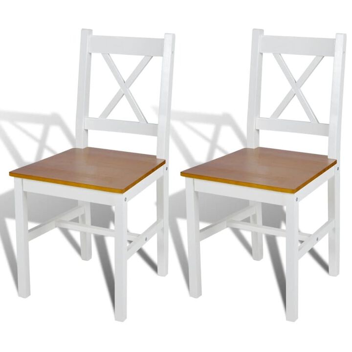 Dining Chair Set of 2 White and Natural Wood Pine wood Standard