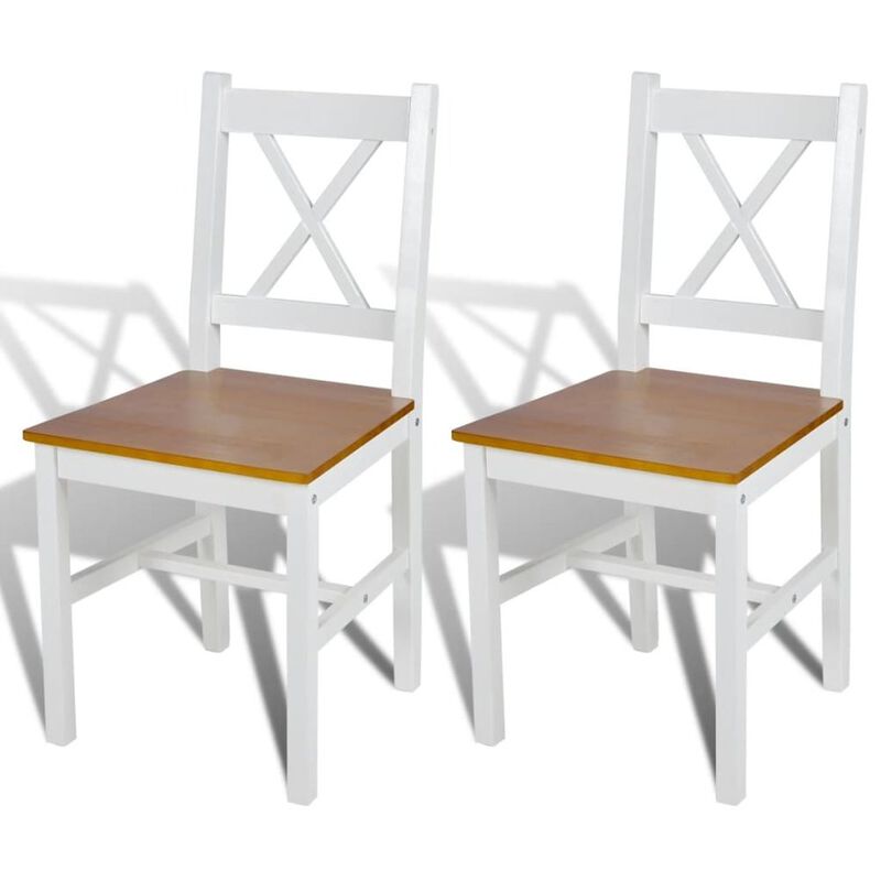 Dining Chair Set of 2 White and Natural Wood Pine wood Standard