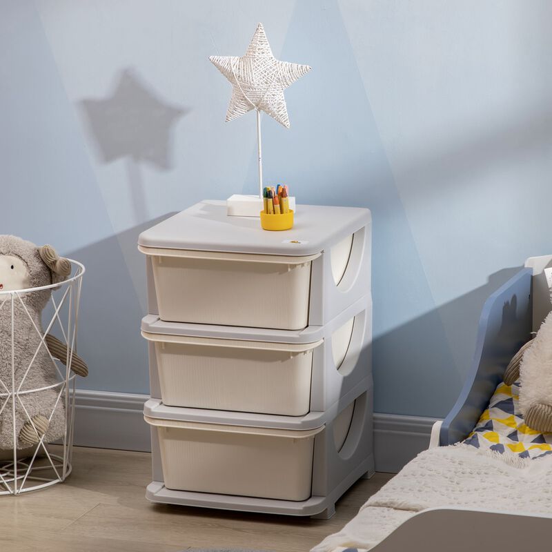 3 Tier Kids Storage Unit Dresser Tower with Drawers Chest Toy Organizer for Bedroom Nursery Kindergarten Living Room for Toddlers, Cream White image number 2