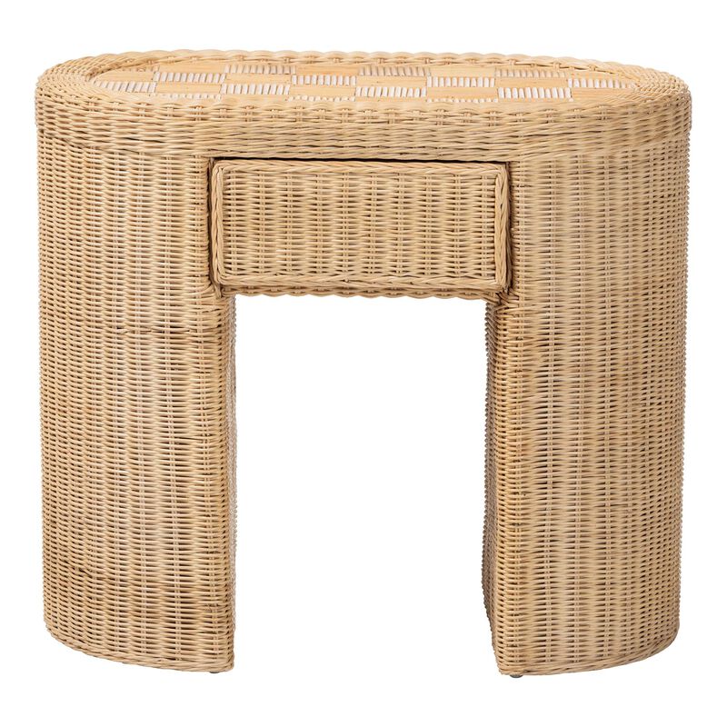 bali & pari Mimi Natural Rattan Checkered End Table with Drawer image number 2