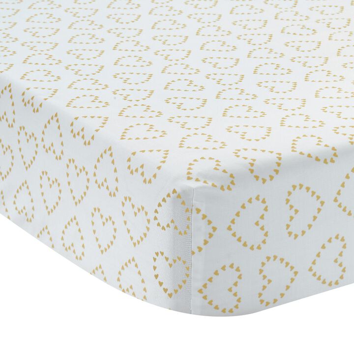 Lambs & Ivy Confetti White with Gold Hearts 100% Cotton Baby Fitted Crib Sheet