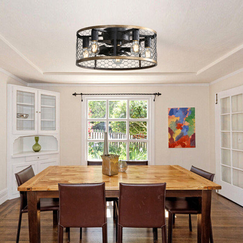 20" Industrial Caged Ceiling Fan, Small Flush Mount Ceiling Fan With 7-ABS Blades Remote Control image number 5