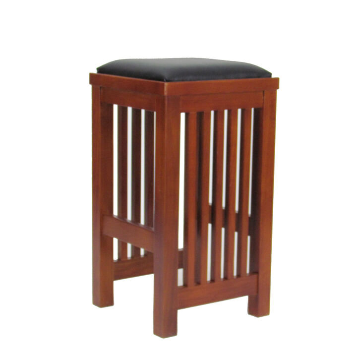 Faux Leather Upholstered Wooden Backless Barstool, Dark Brown-Benzara