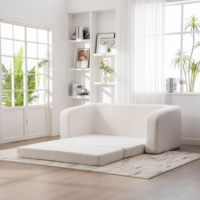 GOODSILO 2-in-1 Pull Out Foldable Loveseat Sofa Bed with Armrest & Backrest Pillows image number 9