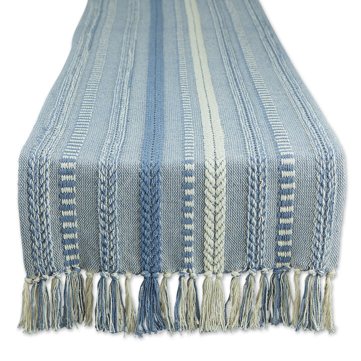 15" x 108" Stonewash Blue and White Braided Stripe Decorative Table Runner