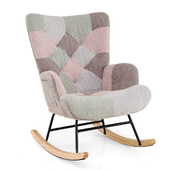 Upholstered Nursery Rocker Chair with Supportive High Back and Armrests-Multi Color