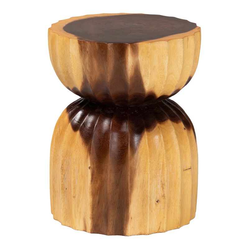bali & pari Noleta Hand-carved Suar Wood Side Table &ndash; Sculptural Hourglass Accent Table with Natural Grain, Modern Boho Style for Living Room or Bedroom image number 2