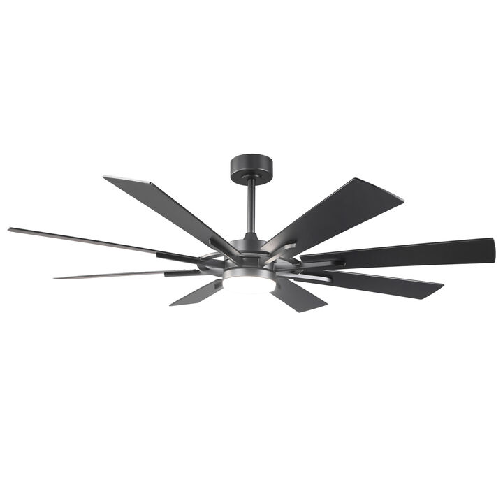 60 in. Smart Farmhouse Matte Black Integrated LED Ceiling Fan with Remote and APP Control