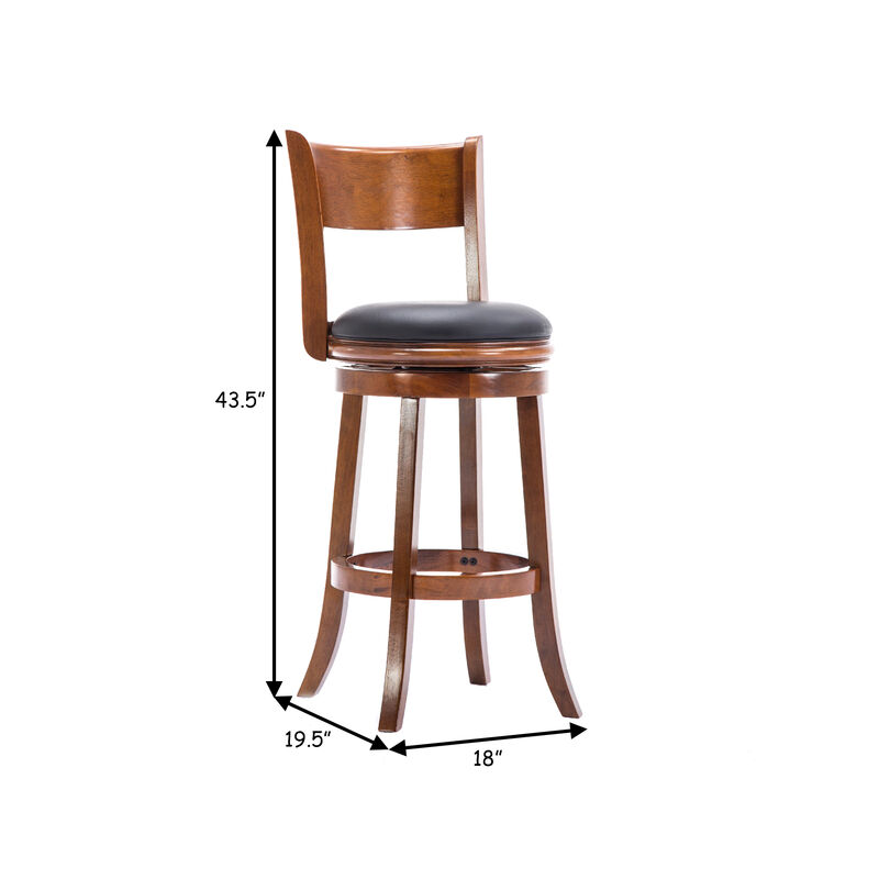 Pal 29 Inch Swivel Bar Stool, Solid Wood, Bonded Leather, Walnut Brown - Benzara image number 4