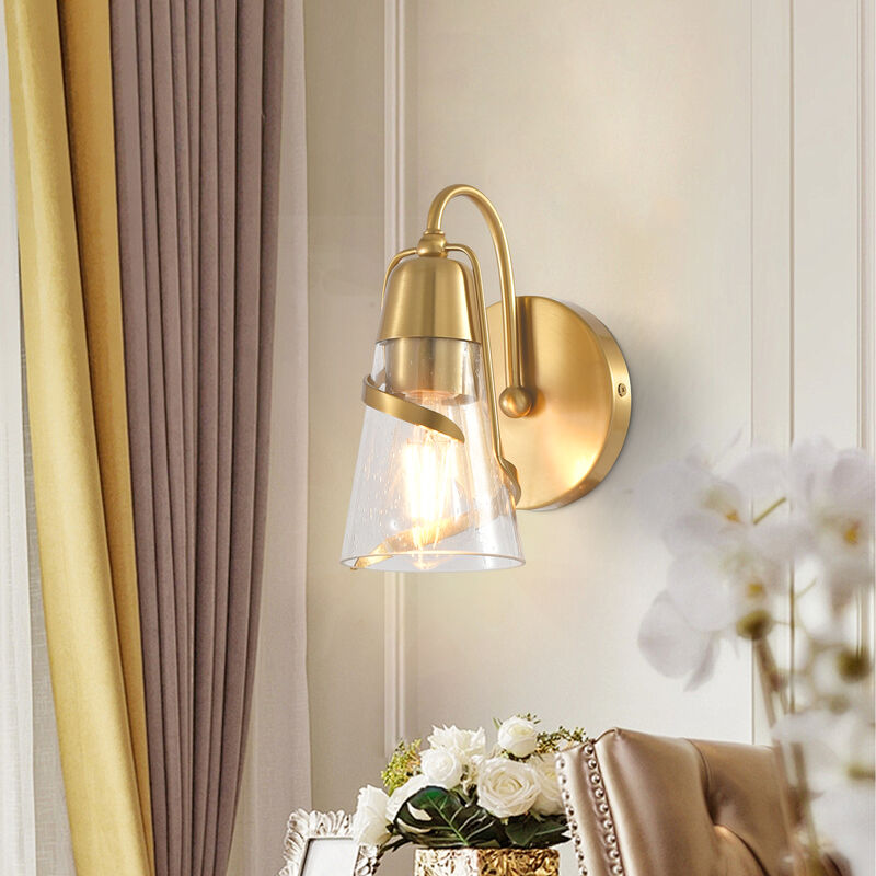 5.1" 1-Light Modern Plated Gold Wall Light Sconces with Seeded Glass Shade