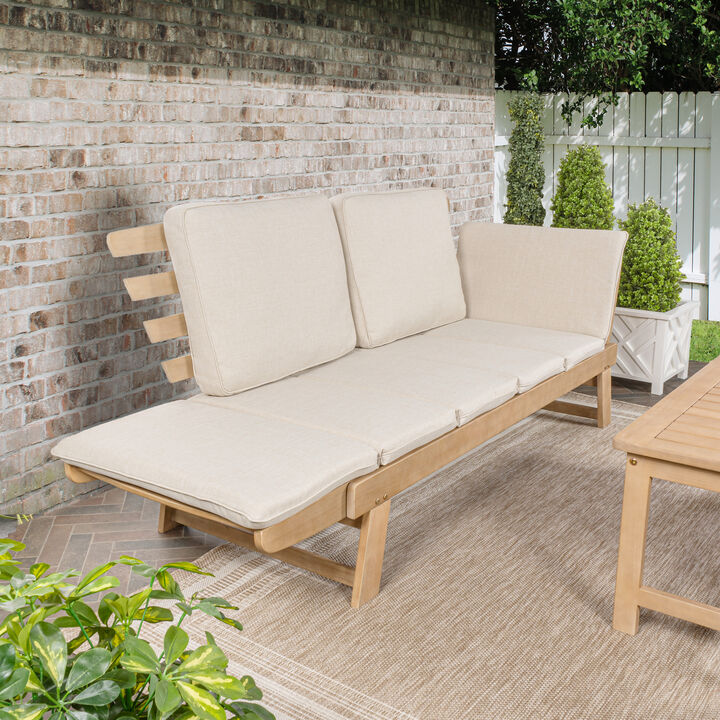 Hartley 2-Seat Modern Scandinavian Folding Wood Outdoor Day Bed Sofa