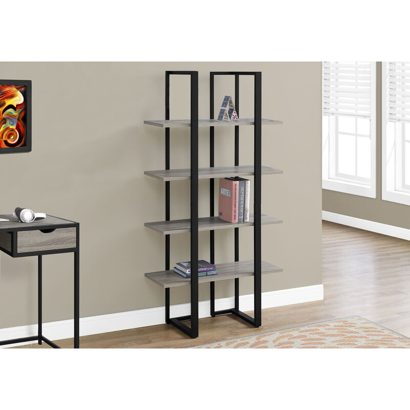 Monarch Specialties I 7237 Bookshelf, Bookcase, Etagere, 4 Tier, 60"H, Office, Bedroom, Metal, Laminate, Brown, Black, Contemporary, Modern