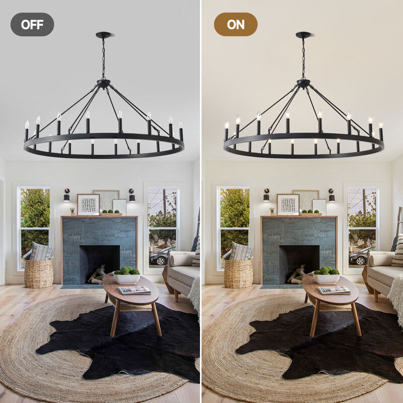 ELEMENT ACE 18-Light Adjustable Hanging Height Wagon Wheel Ceiling Chandelier for Dining Room Kitchen Island Living Room Bar and Indoor Home Decor image number 9