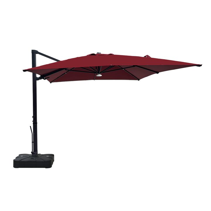 10 ft 360° Rotation Square Cantilever Patio Umbrella with BaseandBT in Red