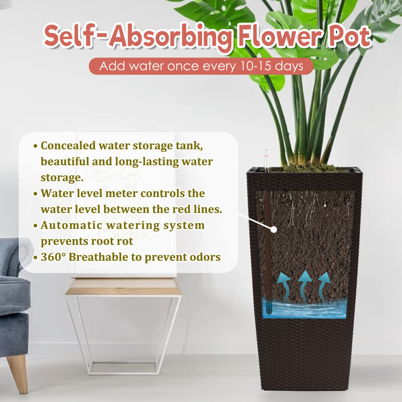 WOW PIONEER 30 Inch Tall Large Self-Watering Planter Pot with Drainage Holes, Inner Trays, Water Level Monitor for Indoor Outdoor Garden Patio Porch Backyard image number 3