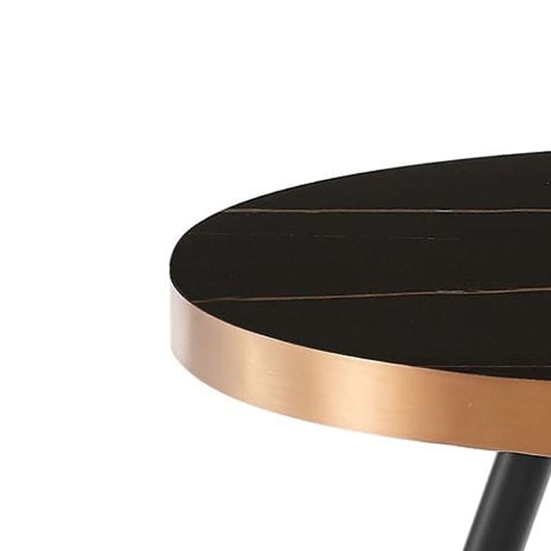 Cid Casu Coffee Table, 20 Inch, Round Black Ceramic Top, Rose Gold Accents - Benzara image number 3
