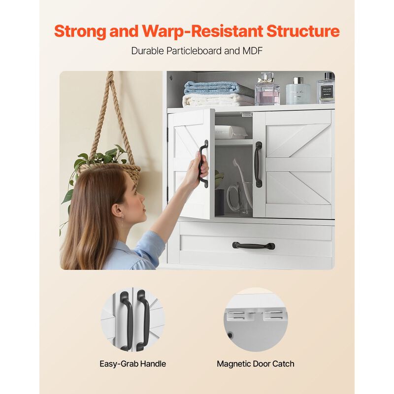 Wall-Mounted Bathroom Cabinet with Drawer & Open Shelf Organizer-White image number 6