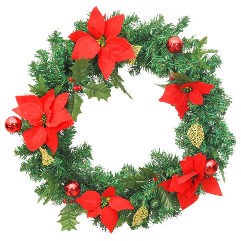 'vidaXL Christmas Wreath with LED Lights - Indoor/Outdoor Holiday Decoration - 23.6" Diameter - Green and Red PVC Material - USB Powered, Round Christmas Garland