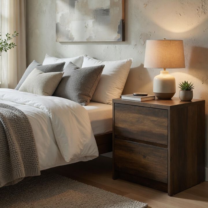Park Nightstand, 2 Drawers, LED Light & USB Ports, Wood