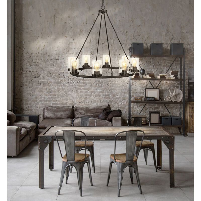 Pablo 8-Light Iron/Seeded Glass Bohemian Cottae LED Chandelier