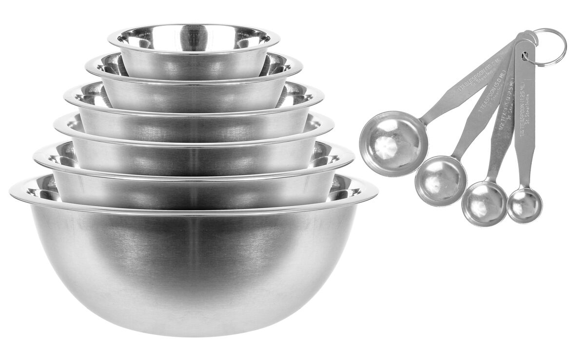 Stainless Steel Mixing Bowl Set and Measuring Spoons - 10 pc. Set