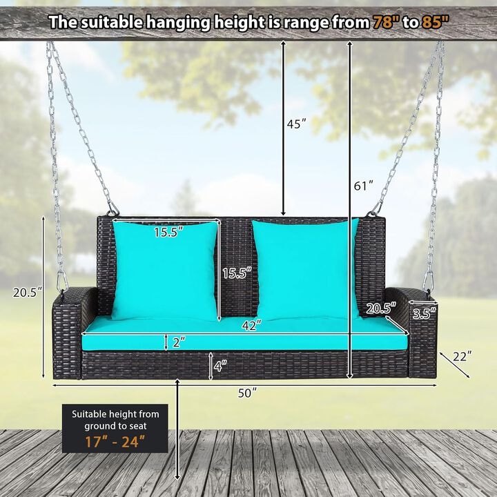 Mondawe 2-Person Wicker Hanging Porch Swing with 2 Back Cushions and 1 Seat Cushion